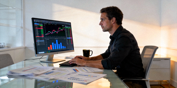 体育数据分析师在电脑前研究比赛图表